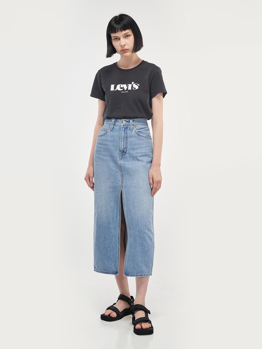 Levi's® Hong Kong womens slit front denim skirt 394500005 10 Model Front